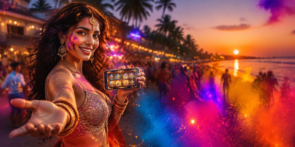 Mobile live casino play on Goa beach during Holi festival