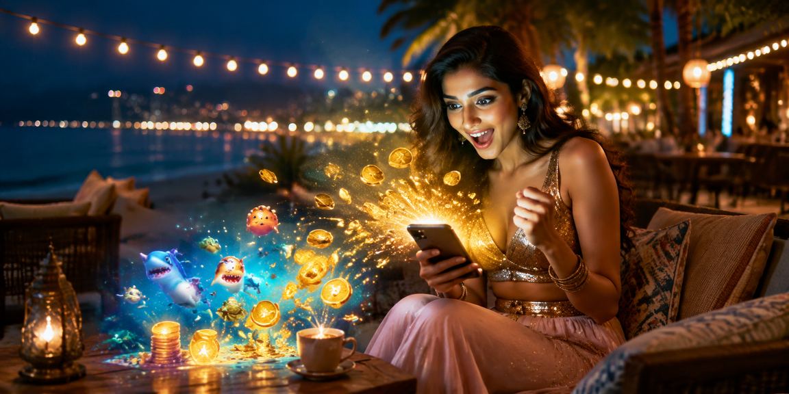 Bollywood themed fishing game illustration